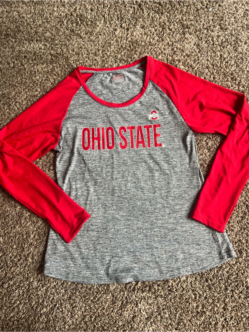 Ohio State Buckeyes Scarlet Gray Long Sleeve Top Colorblock XL Runs L